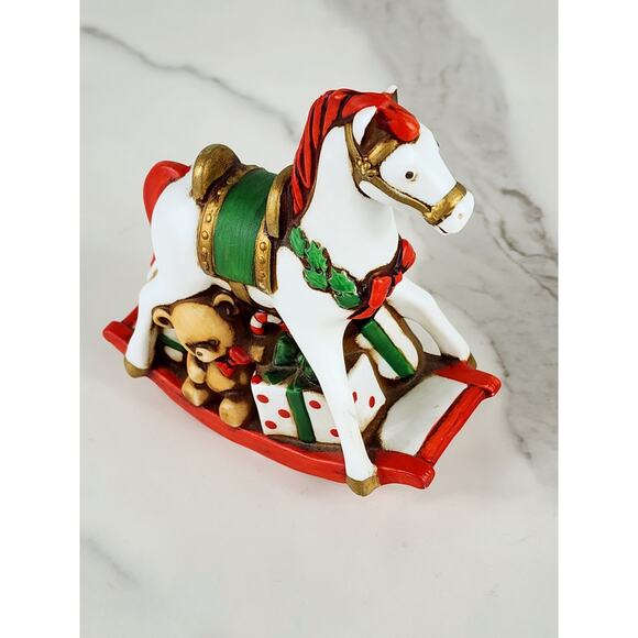 Enesco Christmas Rocking Horse Taper Candle Holder 4 1/2" Holidays 1980 Taiwan - Picture 2 of 16